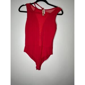 Women’s Small Scotty Red Mesh v-Neck Low Cut One Piece Bodysuit